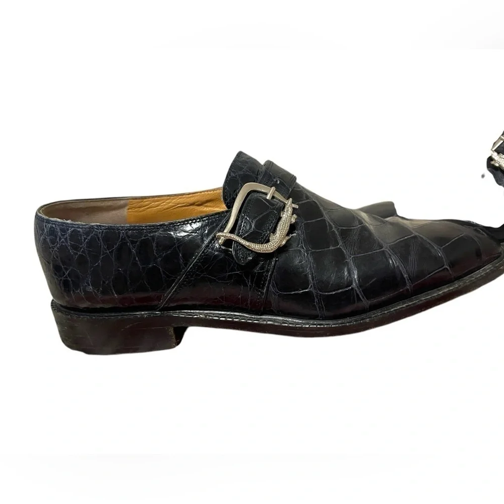 MAURI Alligator BLUE Oxford Monk Strap Alligator Buckle Shoes Men's Size 9